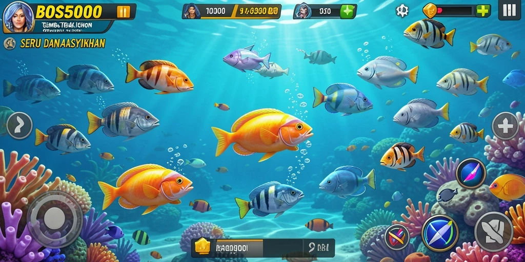 Screenshot gameplay Tembak Ikan BOS5000 yang seru dan penuh warna.