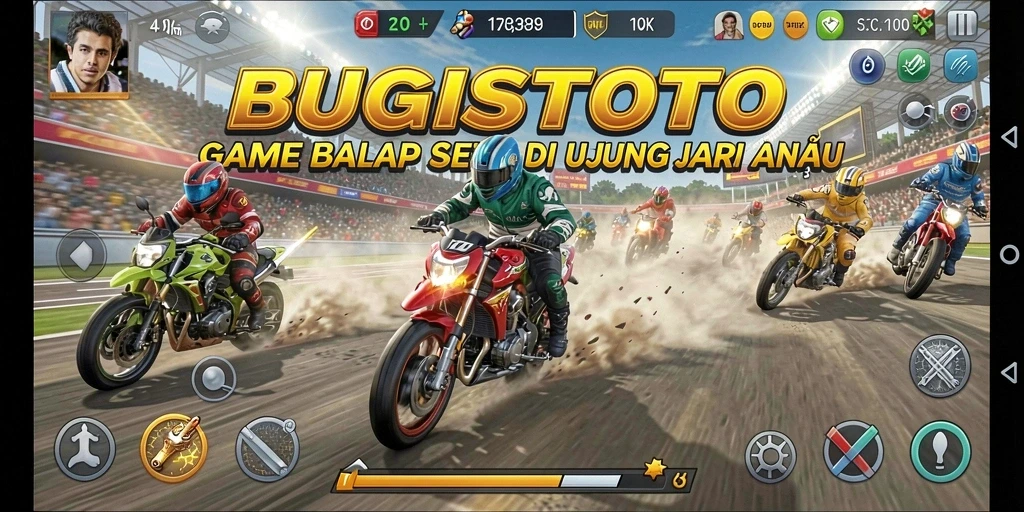 Tampilan gameplay seru dengan mobil balap melaju kencang.