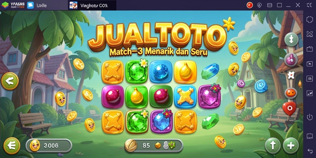 Screenshot gameplay JUALTOTO yang menunjukkan kecocokan item Match-3.