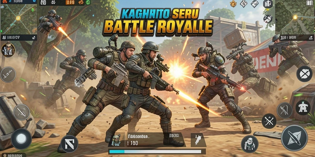Screenshot KAGANDAN menampilkan aksi seru dalam pertarungan Battle Royale.