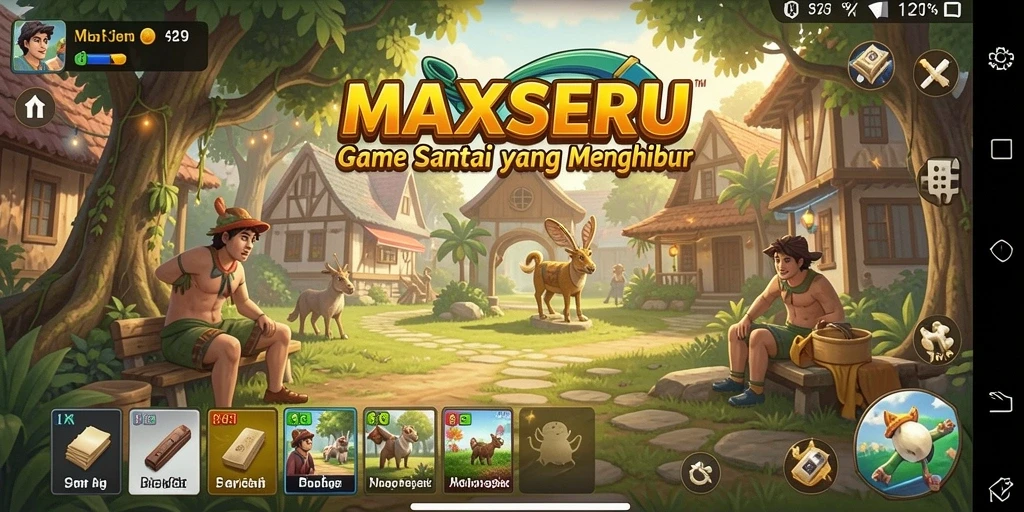 Tampilan gameplay MAXSERU yang ceria dan menghibur.