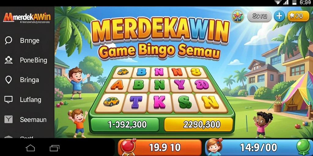 Screenshot gameplay dari MERDEKAWIN yang menampilkan suasana Bingo yang ceria.