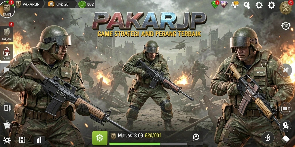 Tampilan screenshot PAKARJP memperlihatkan aksi perang yang mendebarkan.