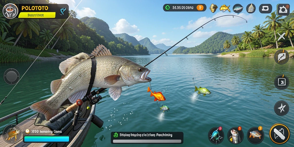 Screenshot POLOTOTO menampilkan aksi memancing yang mendebarkan.