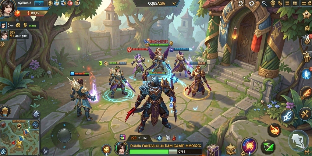 Tangkapan layar gameplay <strong>QQ88ASIA</strong> menampilkan petualangan seru di dunia MMORPG.